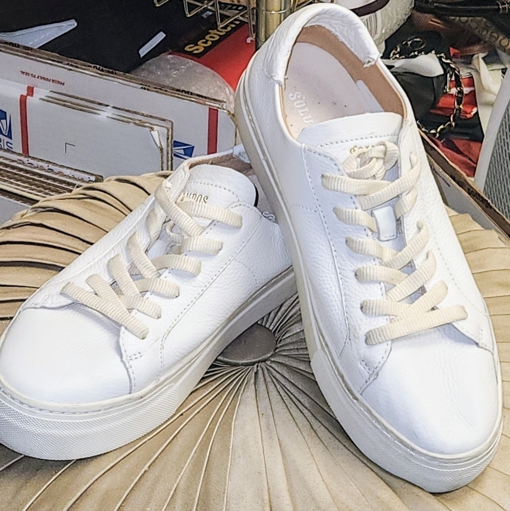 SOLUDOS Ibiza White Leather Platform Sneakers In Oasis White Size 9.5 - Picture 2 of 16